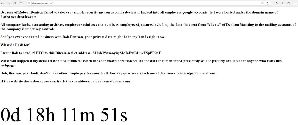 Example of a Ransomware webpage, threatening data exposure