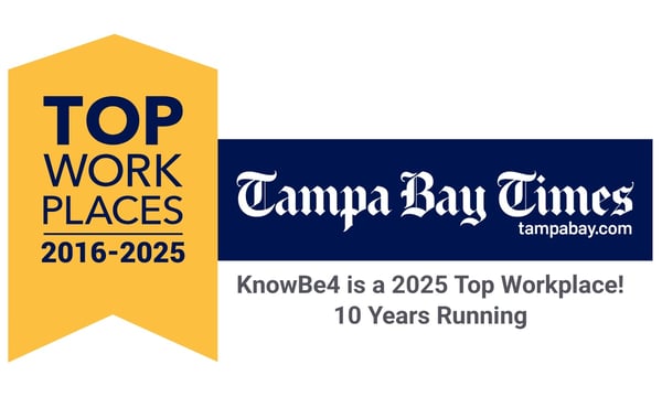 KnowBe4 Named a Winner of Tampa Bay Times Top Workplaces 2025 Award