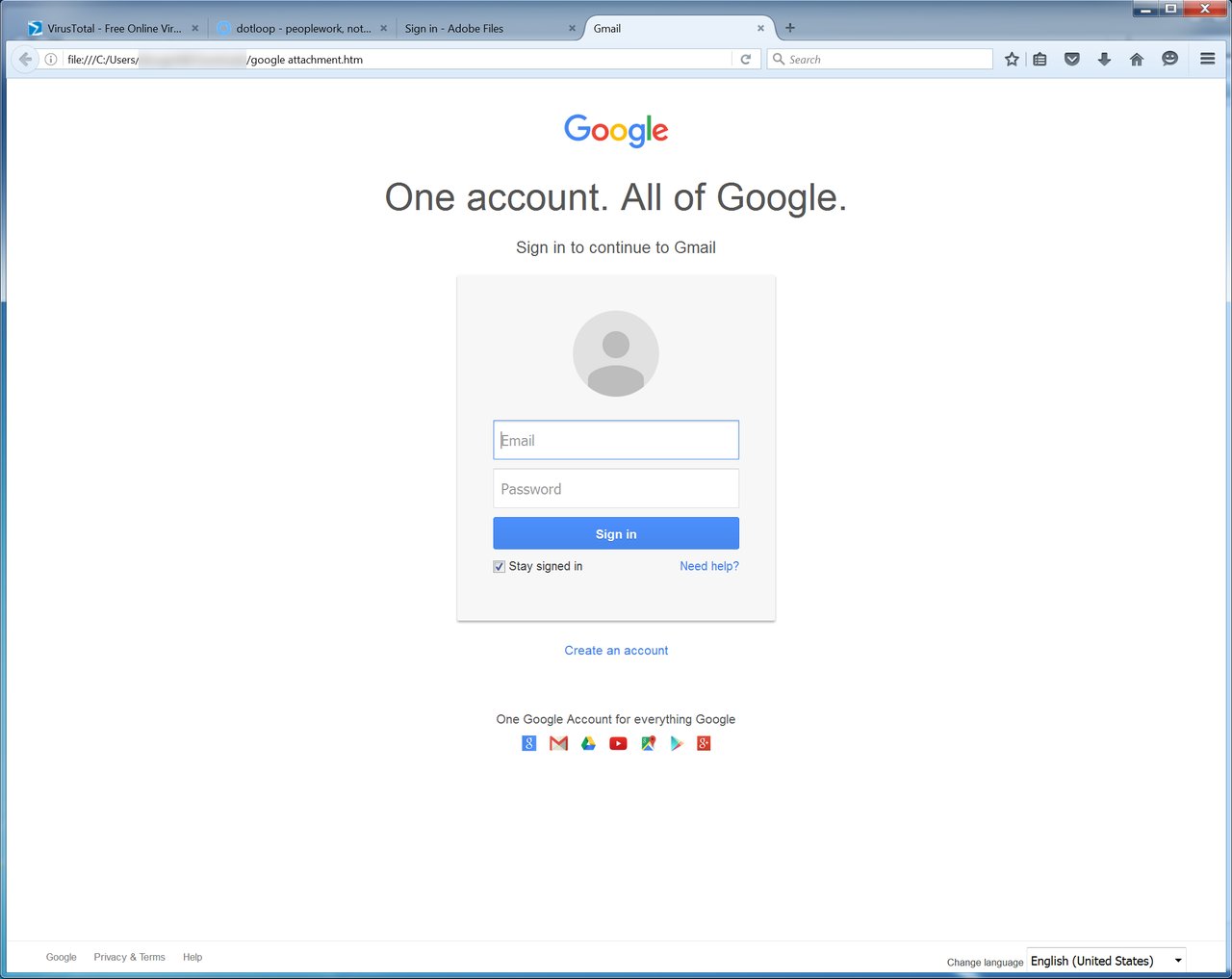 Simulated Phishing Attack - Google login phishing attack with a phishing managed service