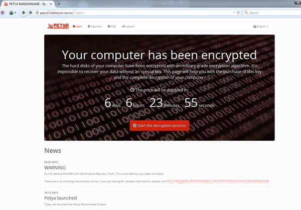 Petya Ransomware Message