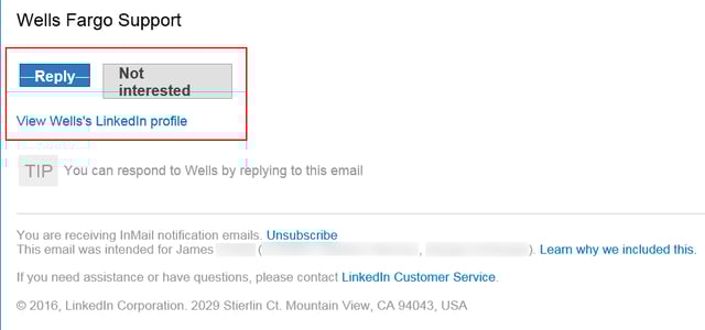 Wells Fargo LinkedIn Phishing Email Screenshot Wells Fargo LinkedIn Phishing Email Screenshot
