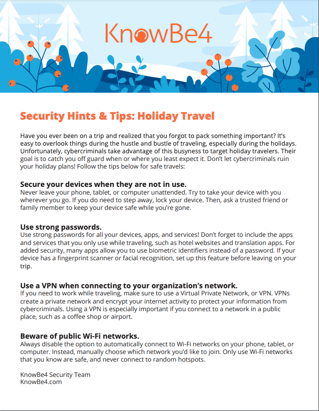 Holiday Travel Cybersecurity Newsletter