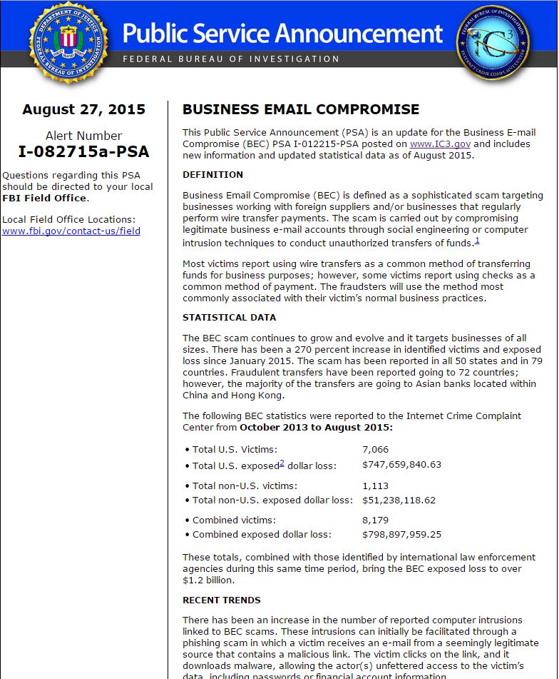 KnowBe4 Warns U.S. of Business Email Compromise Scam